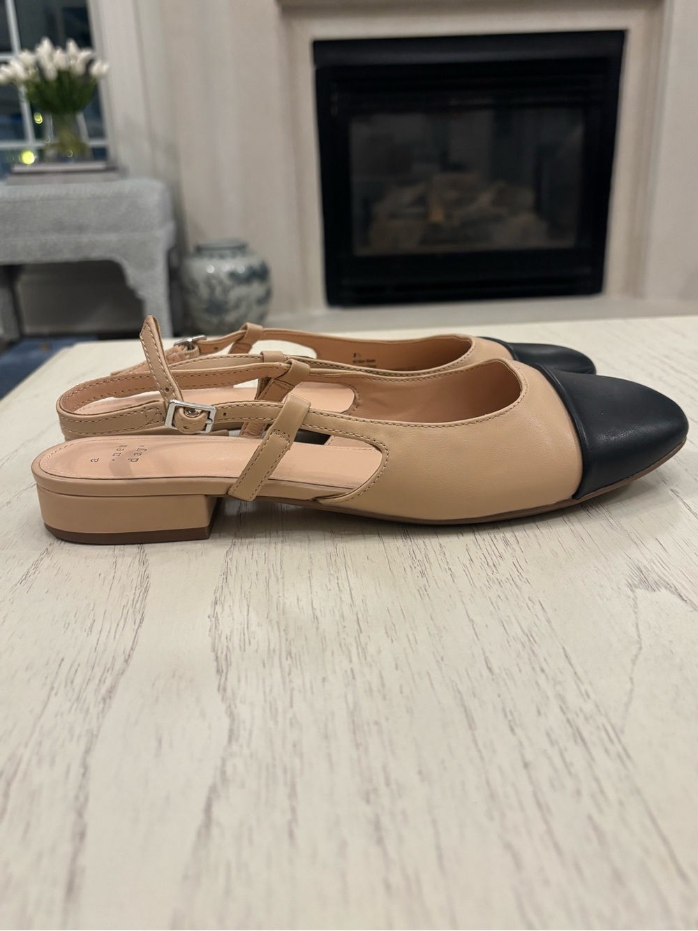 A New Day Maxine Cap Toe Slingback Flats Tan Black Sz 8.5